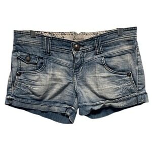 Stradivarius Distressed Denim Shorts US 6 Cuffed Medium Wash Embroidered Classic